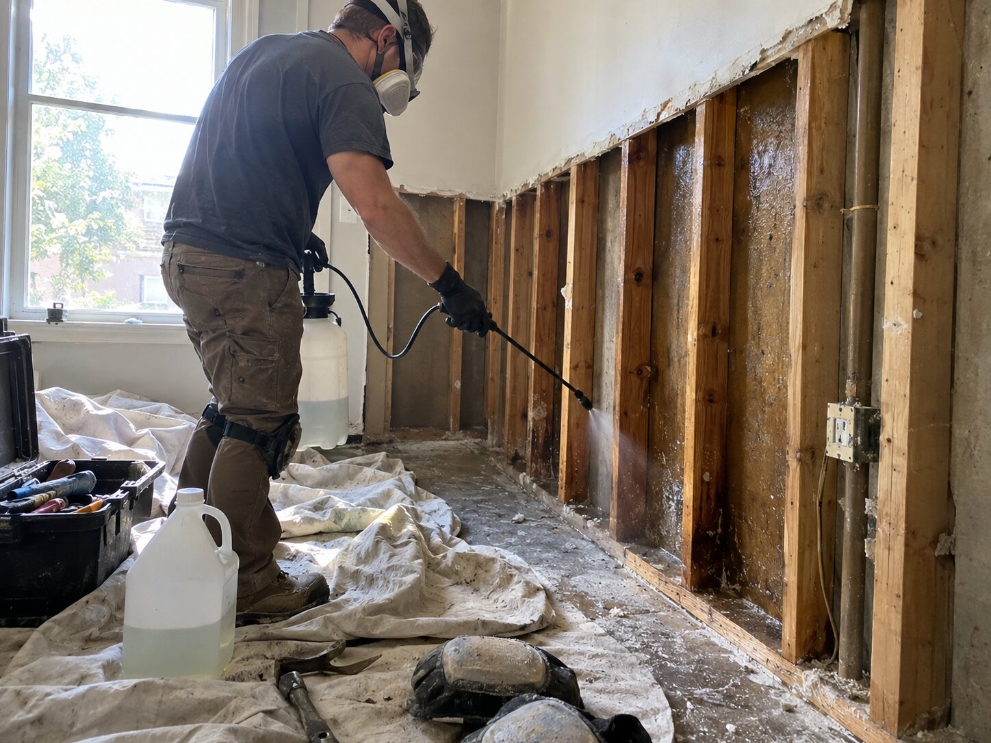 Antimicrobial application to studs after mold removal by Vault Mold Removal