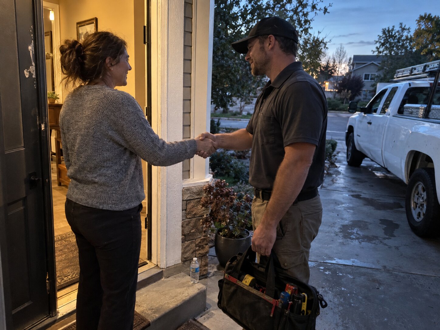 Handshake at the end of a completed home service job by Vault Mold Removal