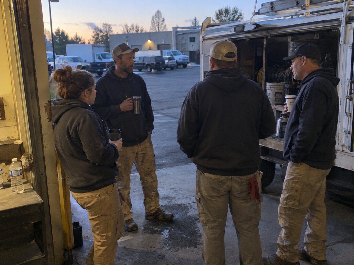 Crew starting a work day next to work trucks by Vault Mold Removal