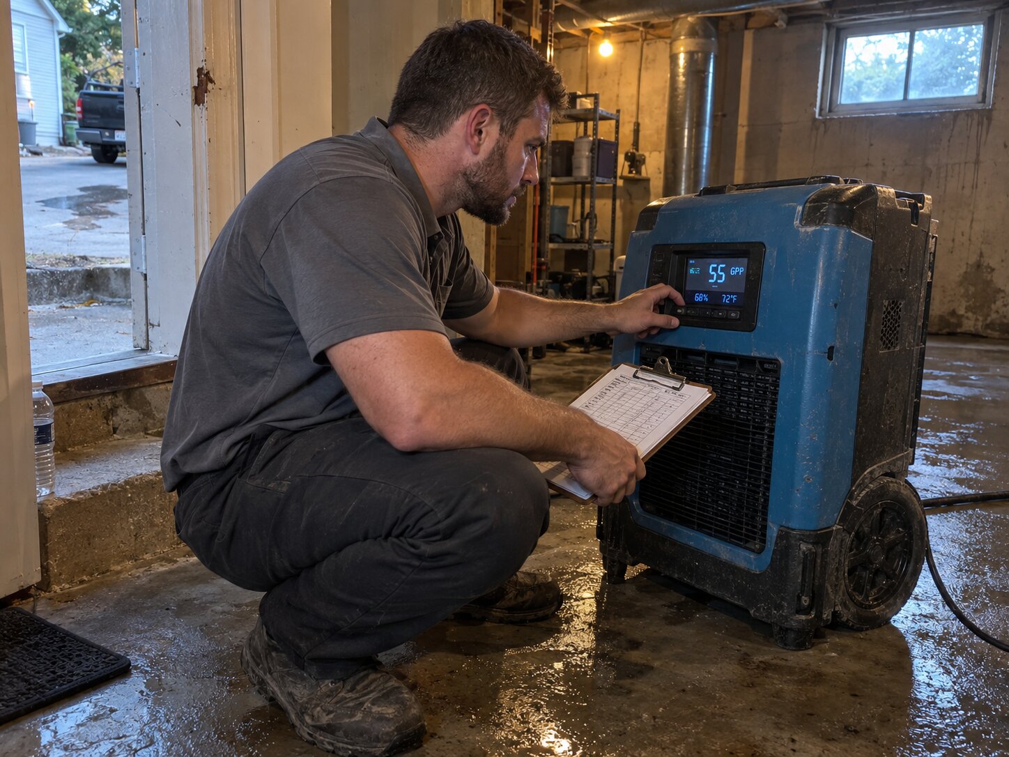 Dehumidifier check during structural drying in Case Studies by Vault Mold Removal