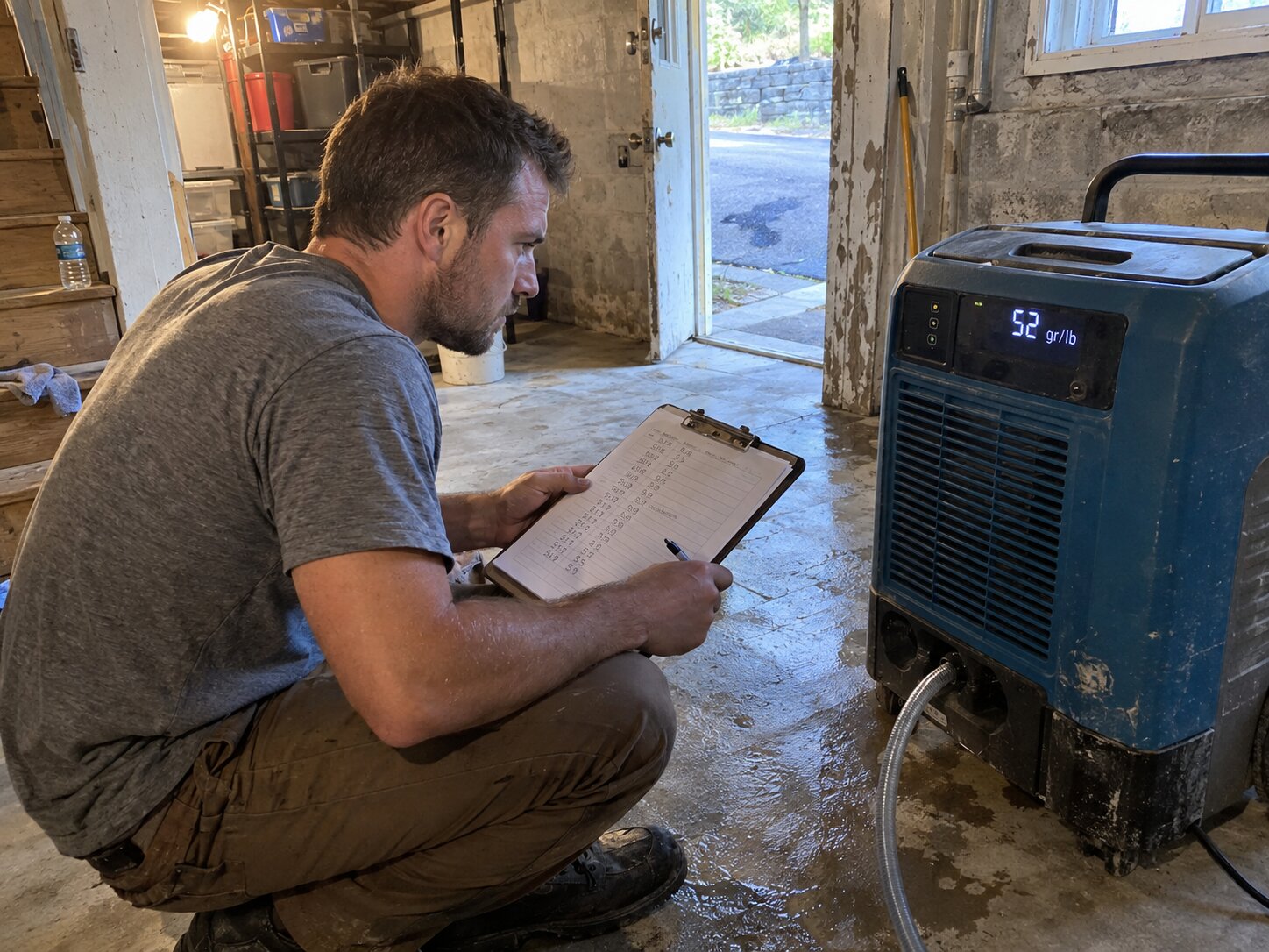 Dehumidifier check during structural drying in Dehumidification by Vault Mold Removal