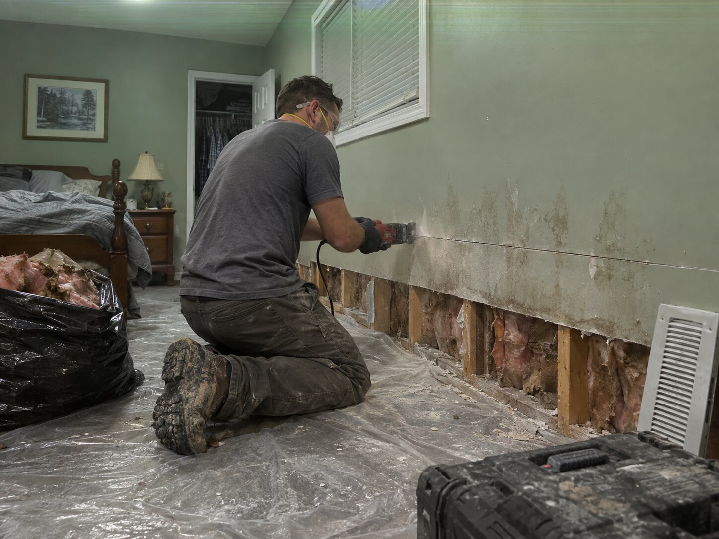 Controlled drywall flood cut in Types Of Damage by Vault Mold Removal
