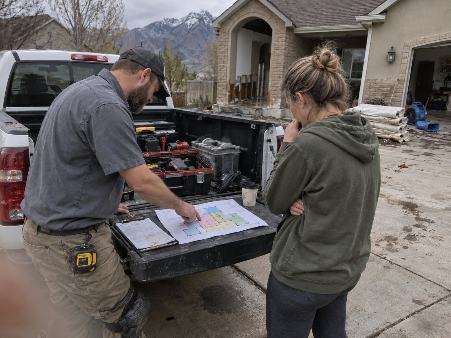 Reviewing water damage assessment with homeowner in Case Studies by Vault Mold Removal