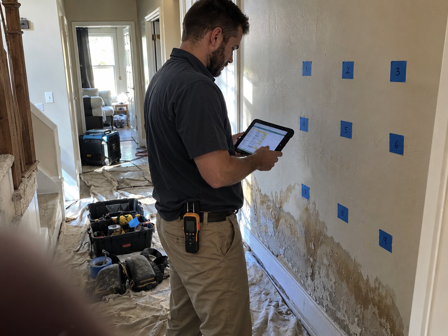 Documenting moisture readings by grid in Case Studies by Vault Mold Removal