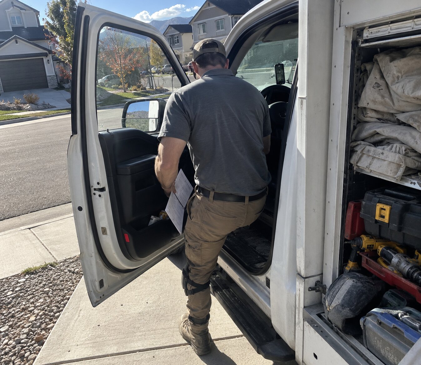 Technician arriving in a service area neighborhood in Vineyard Ut by Vault Mold Removal