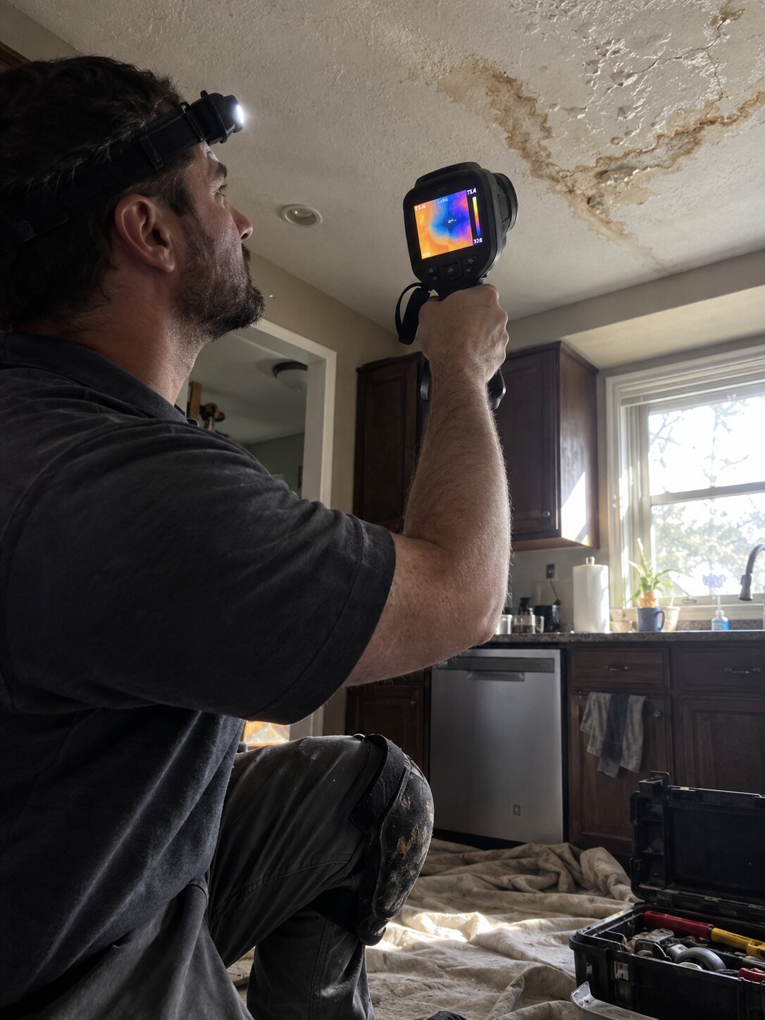 Thermal imaging of hidden water damage in Our Process by Vault Mold Removal
