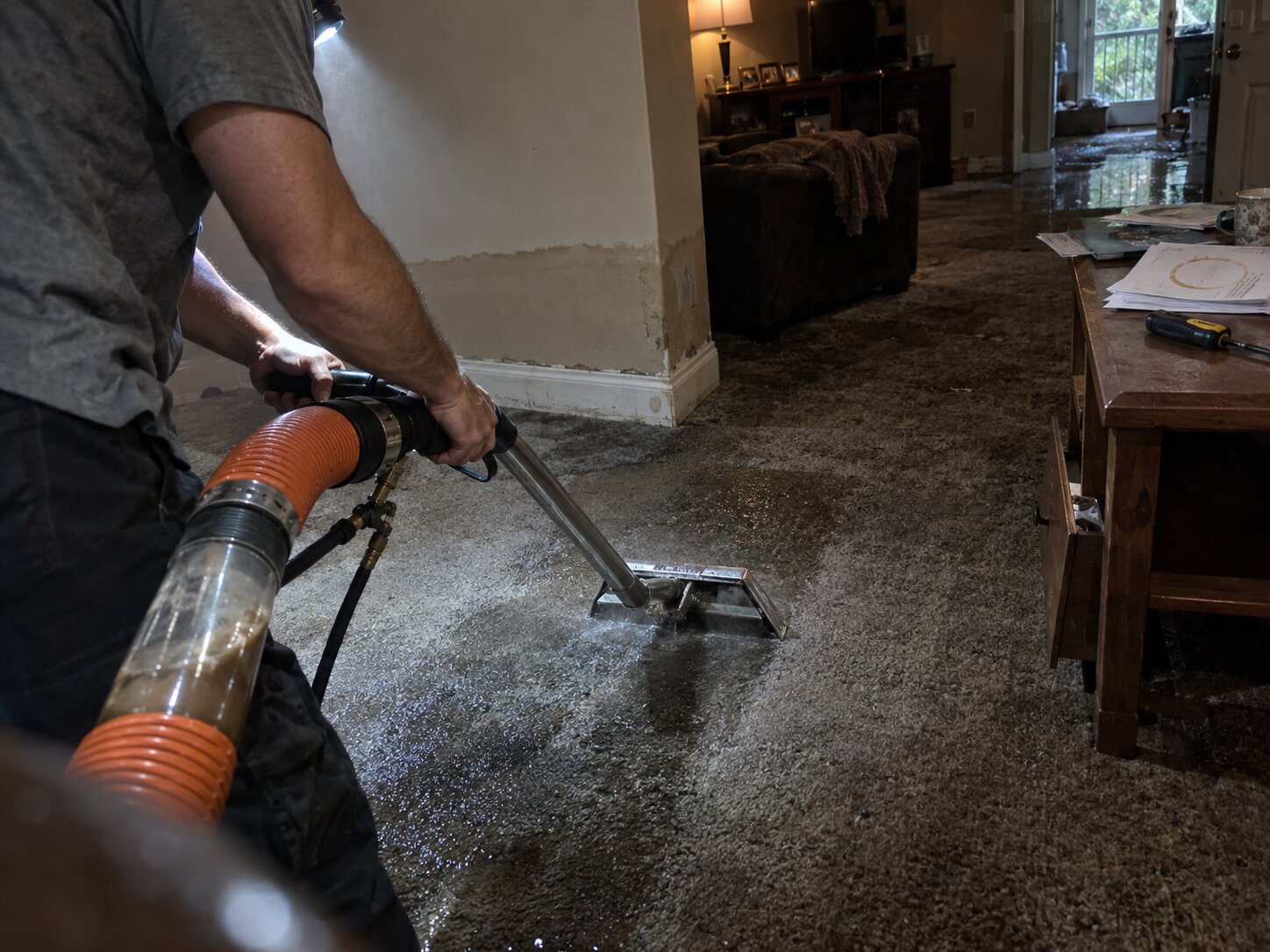 Water extraction from flooded carpet by Vault Mold Removal