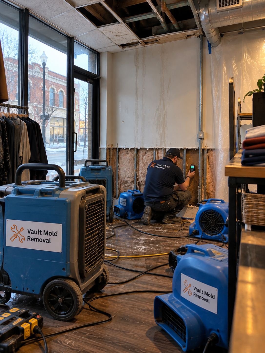Dehumidifiers and air movers drying out a Downtown, Provo home
