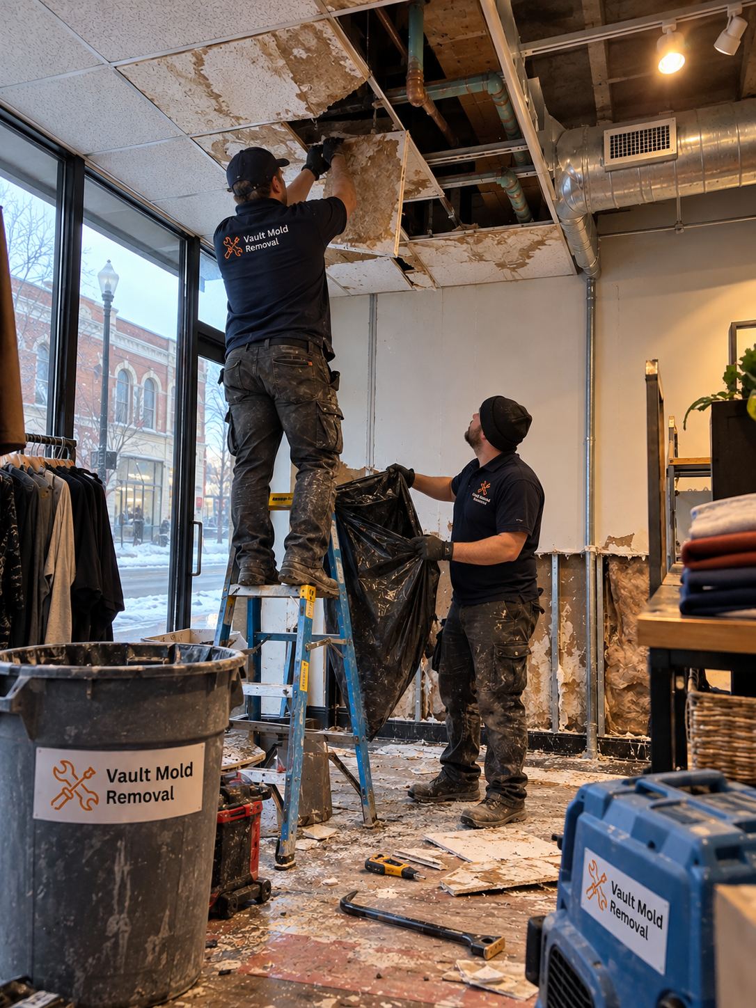 Vault crew at work on a Downtown, Provo water damage restoration job
