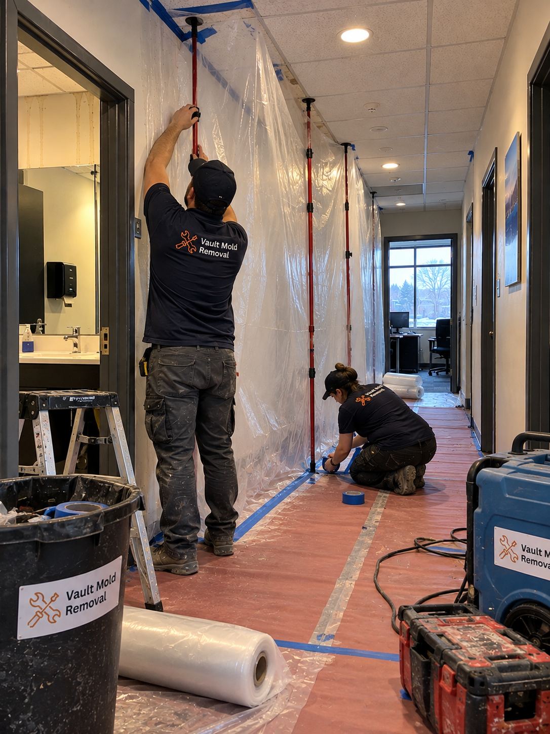 ZipWall and plastic containment set up on an East Bay, Provo water damage job