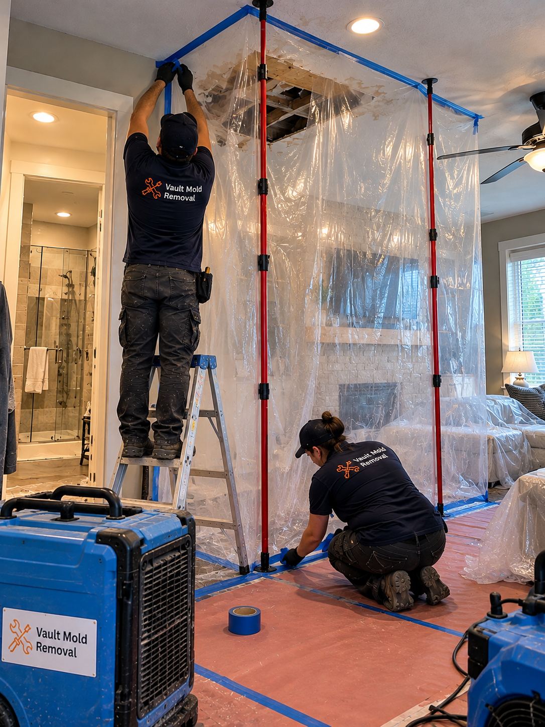 ZipWall and plastic containment set up on an Edgemont, Provo water damage job