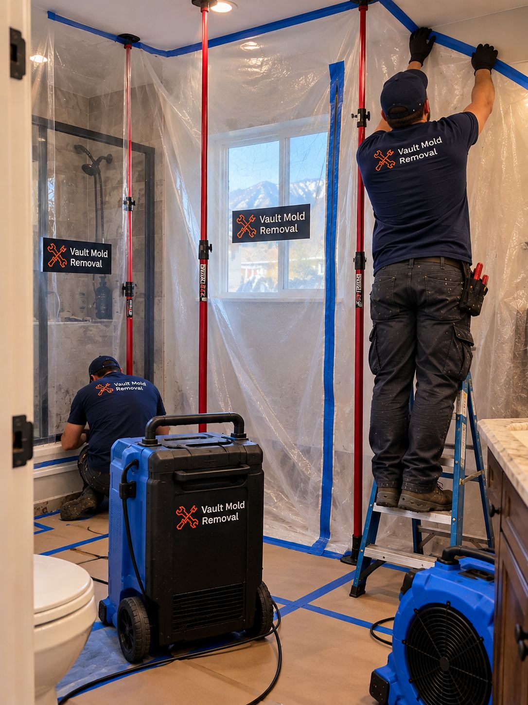 ZipWall and plastic containment set up on a Foothills, Provo storm damage job
