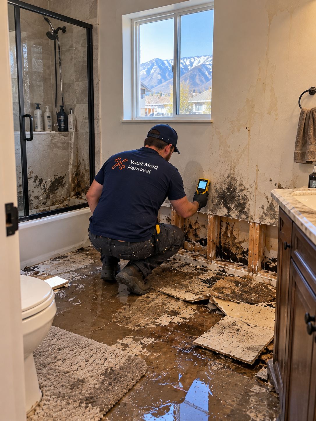 Water damage in Foothills, Provo — spring thunderstorm damaged roof shingles and flashing, water into attic insulation and bedroom ceiling