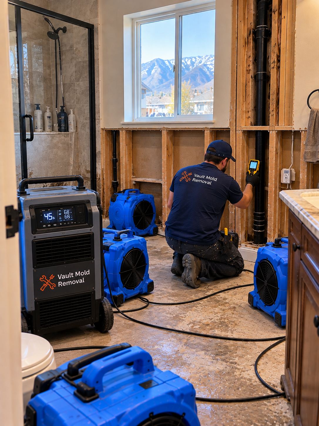 Dehumidifiers and air movers drying out a Foothills, Provo home