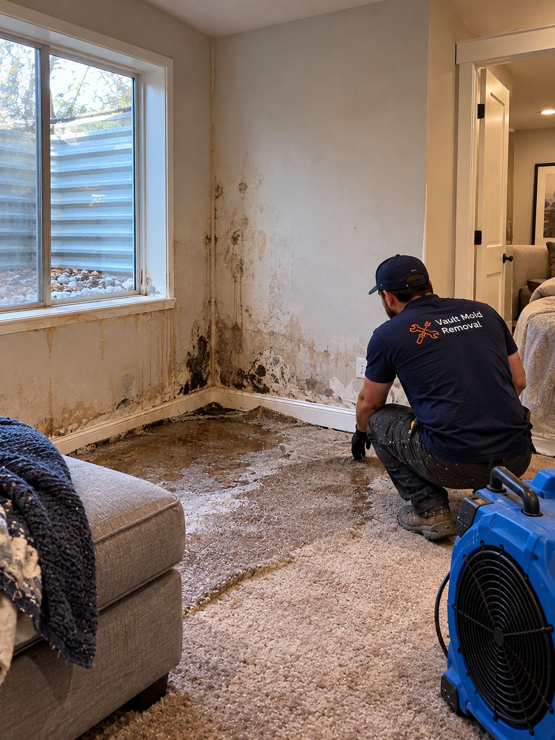 Sealed plastic containment set up on a Franklin, Provo mold remediation job