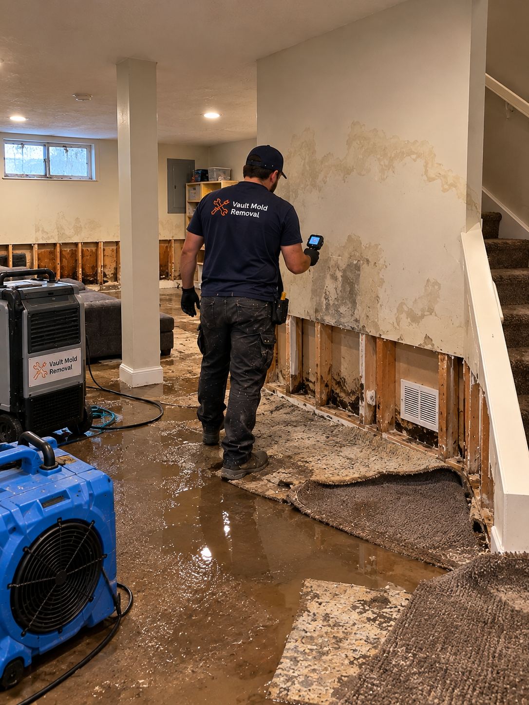 Mold on drywall and swollen cabinetry under a kitchen sink in Franklin, Provo — from a slow drain connection leak
