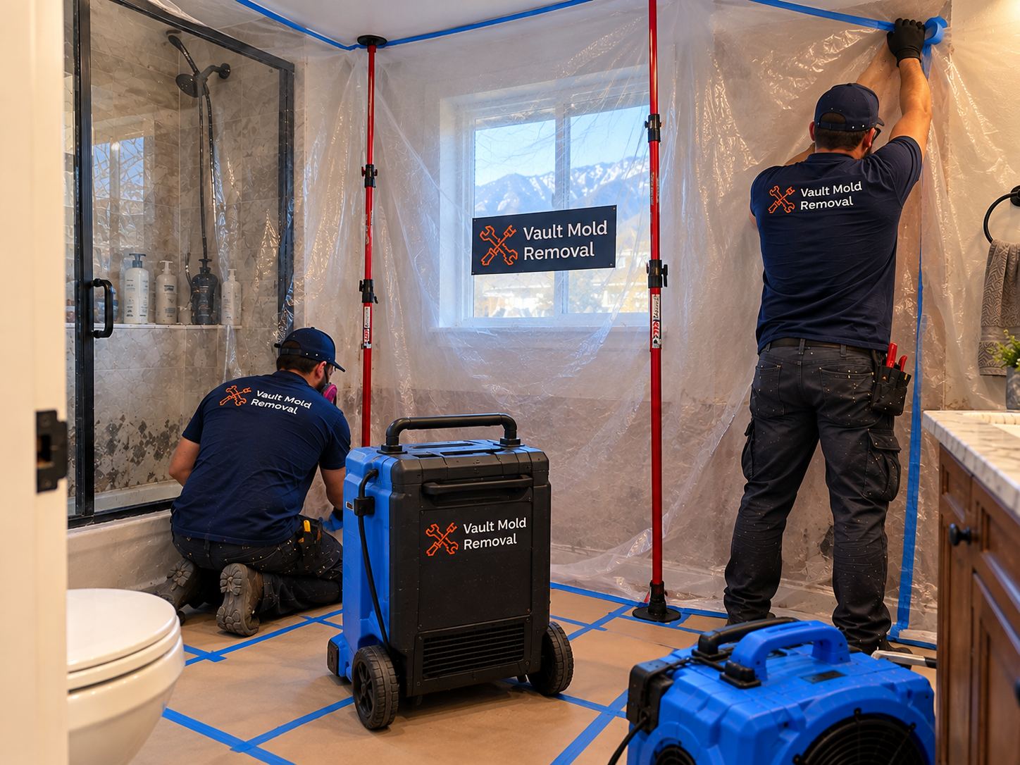 Sealed containment with negative air set up during a Franklin South, Provo Category 3 sewage cleanup job