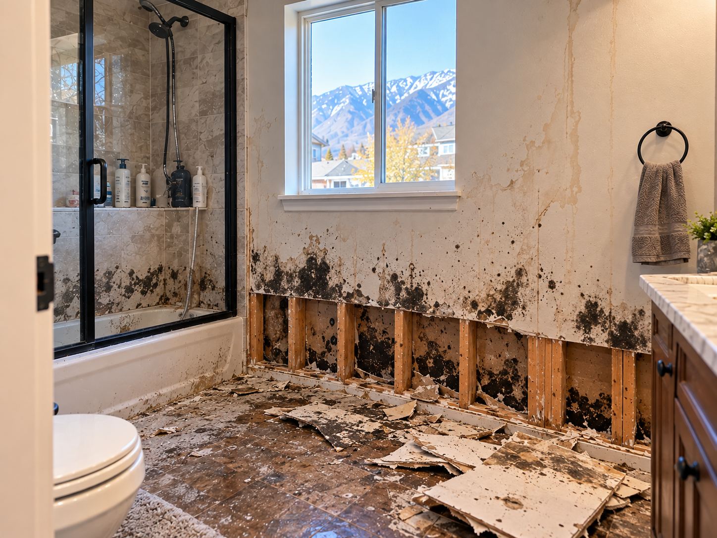 Category 3 sewage backup in Franklin South, Provo basement — sewer line backed up through basement floor drain at 900 S / 500 W