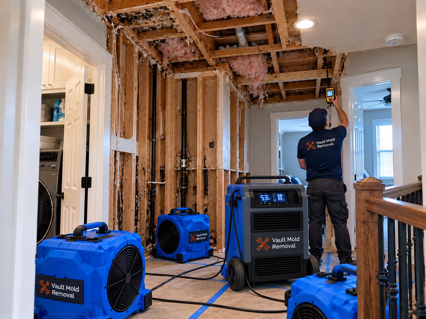 Air movers and LGR dehumidifier drying out a Grandview South, Provo home after a garage water heater rupture