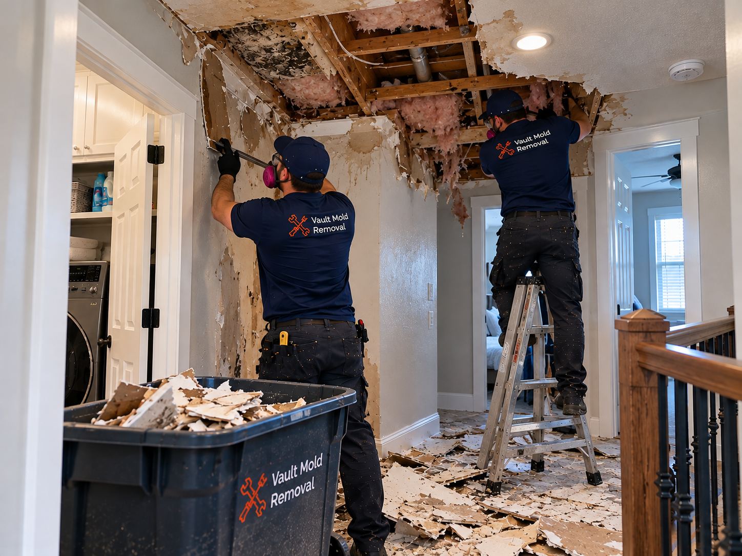 Vault W-2 crew at work on a Grandview South, Provo water heater rupture water damage job