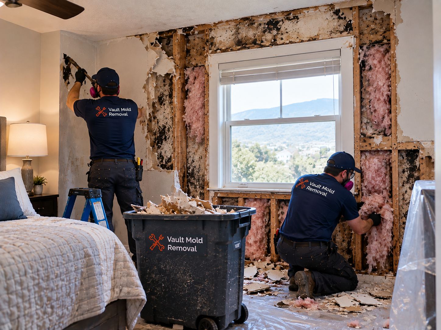 Vault W-2 crew at work on an Indian Hills, Provo window flashing leak water damage job