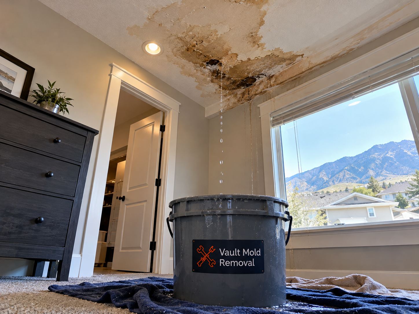 Water damage in Joaquin, Provo — upstairs bath drain leaked into rental unit below at 700 N / 500 E