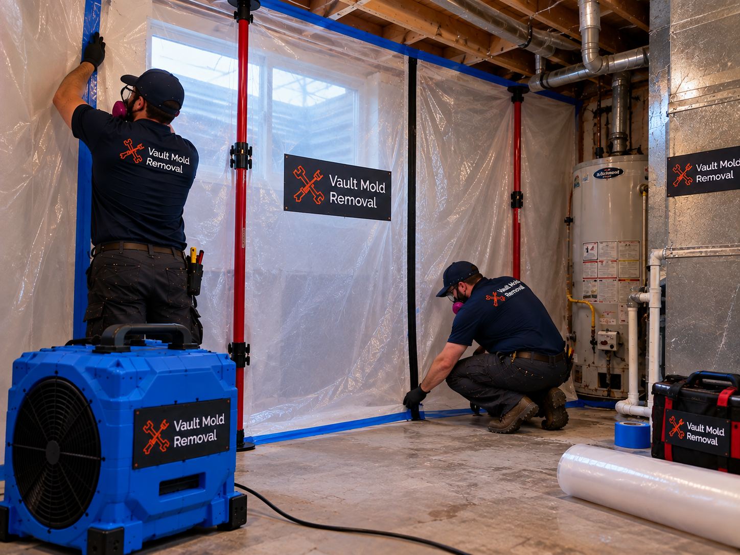 Plastic sheeting and ZipWall containment set up during a North Park, Provo frozen pipe burst water damage job