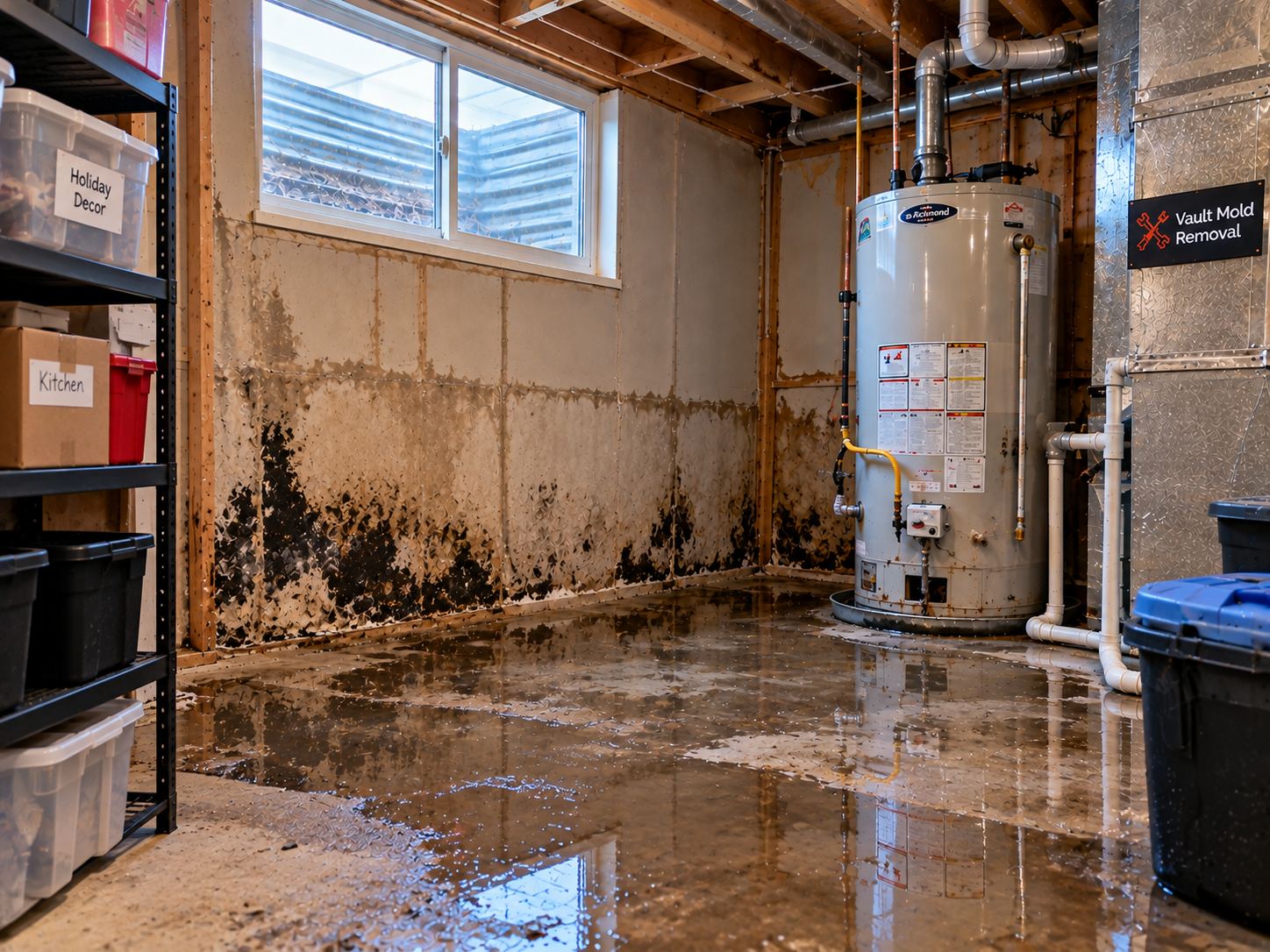 Water damage in Oak Hills, Provo — refrigerator ice-maker supply line leaked slowly under kitchen floor on Oak Hills Dr / 900 E