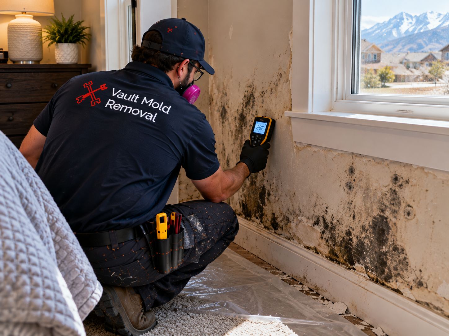 Water damage in Timp, Provo — pinhole leak in old galvanized pipe behind kitchen cabinets at 500 N / 900 W