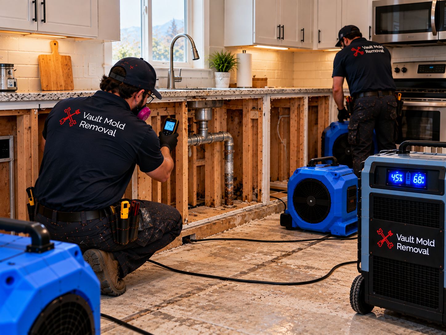 Air movers and LGR dehumidifier drying out a Timp, Provo home after a galvanized pipe pinhole leak