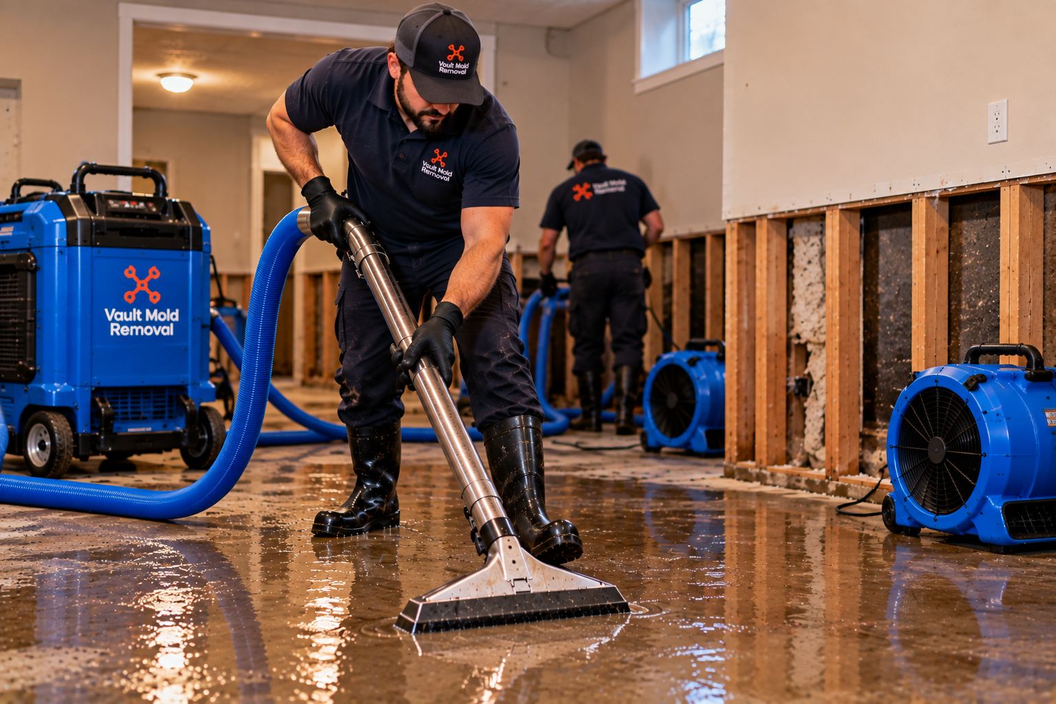 Technician extracting standing water from carpet during water damage restoration in Mapleton, UT