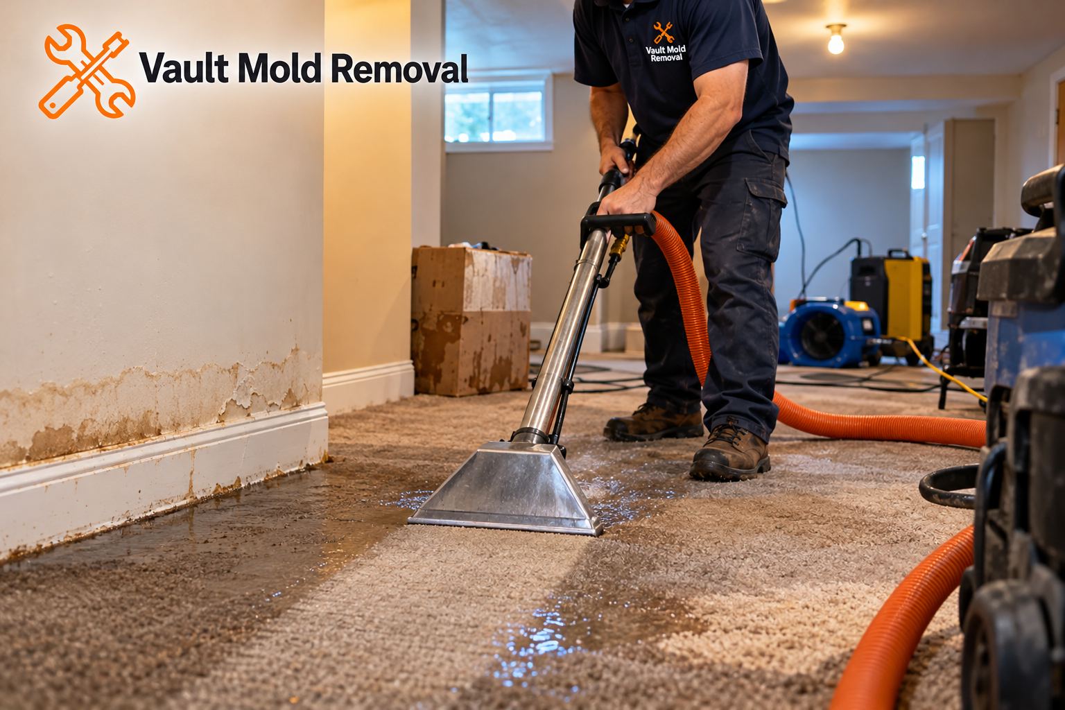 Technician extracting standing water from carpet during water damage restoration in Provo, UT